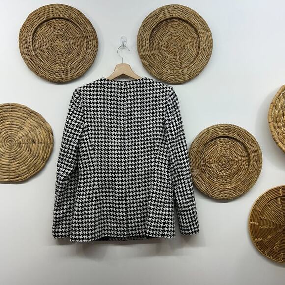 Calvin Klein Black White Single Button Houndstooth Tailored Blazer Jacket 4 - Picture 2 of 7